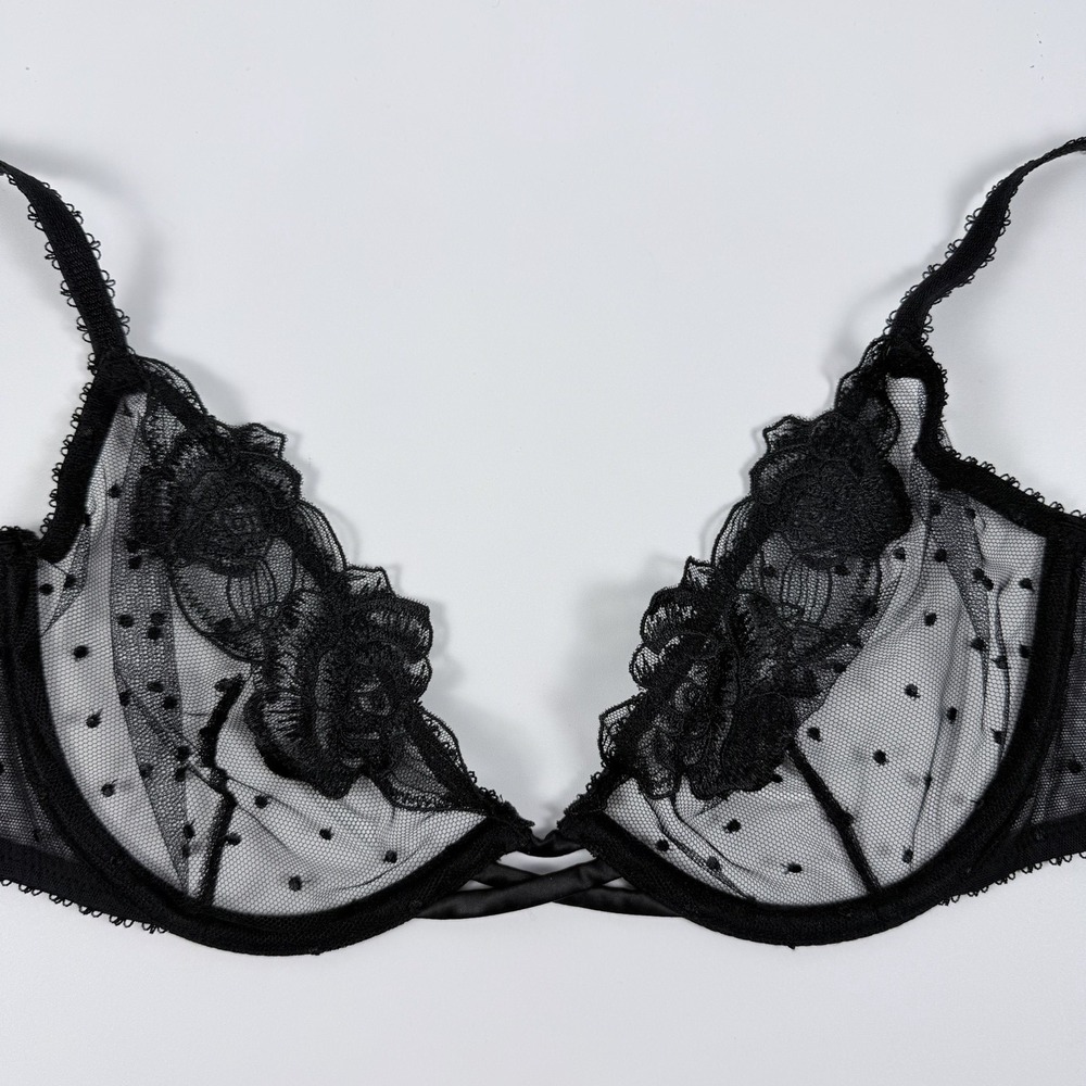 Victoria's Secret Very Sexy Sheer Polka Dot Rose Lace Low-Cut Demi Bra 32C NWT